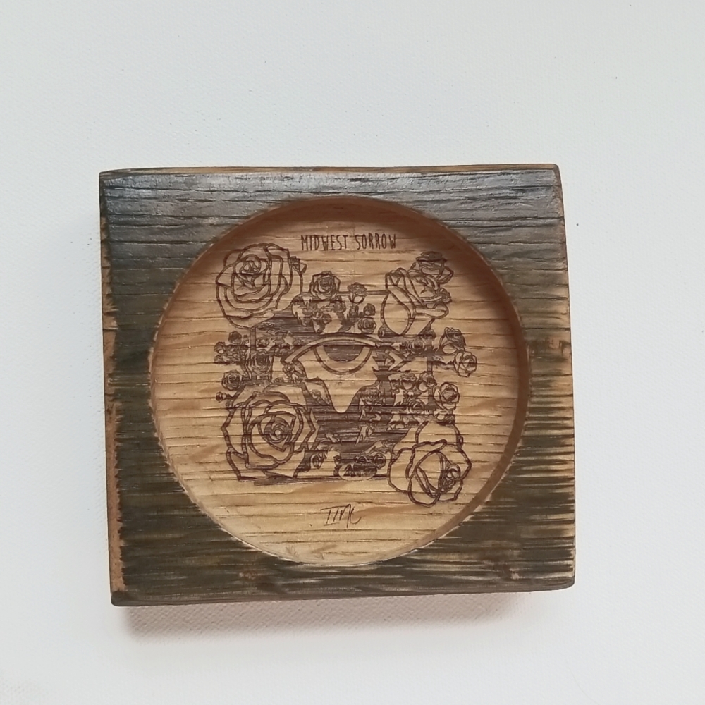 Upcycled Handmade Midwest Sorrow Floral Wooden Coaster